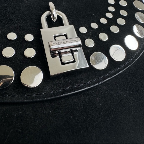 REBECCA MINKOFF Love Too Small Suede Crossbody with Studs Black NWT - Picture 4 of 12